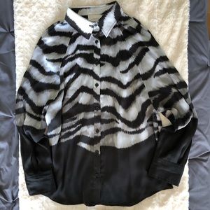 Chico’s Silk Animal Print Button Down Shirt Size 1